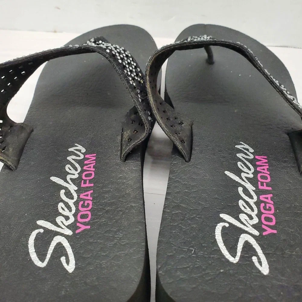 Skechers Yoga Foam Beeded Flip Flops Womens 9 Boho Fast Shipping
